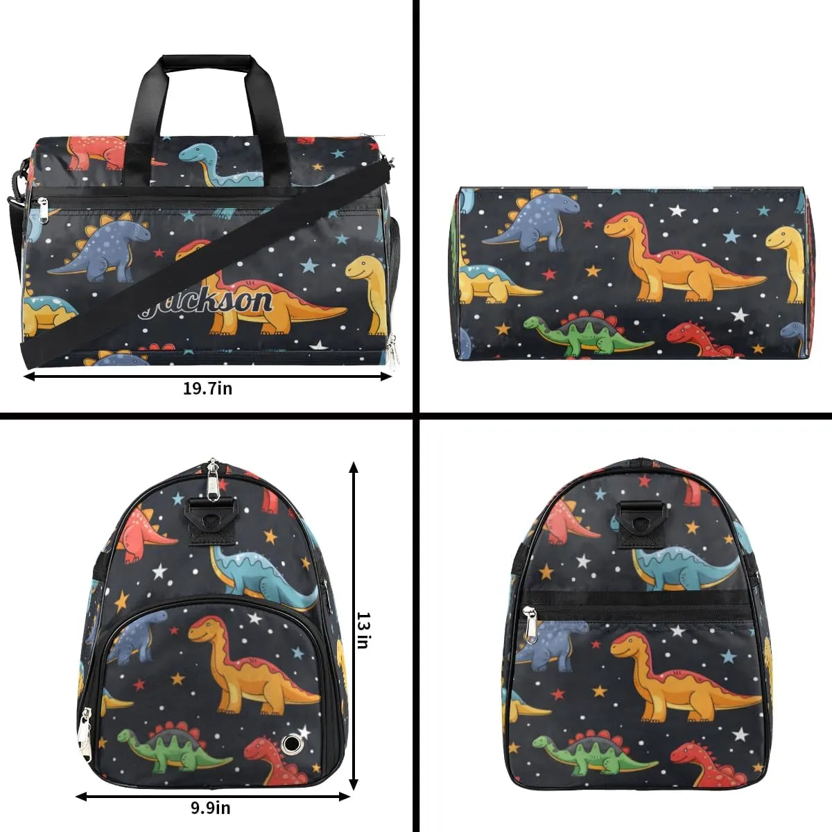 Personalized Gym Duffel Bag for Mens Large Duffel Bags Men Women Travel Duffel Bags Gym Accessories for Men Women Dinosaur Black