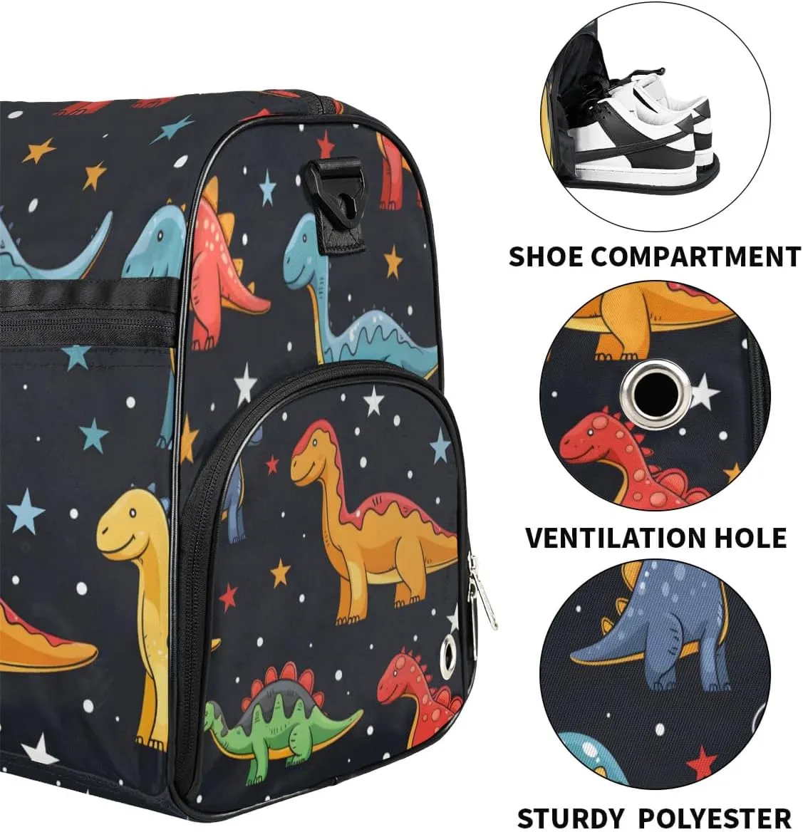 Personalized Gym Duffel Bag for Mens Large Duffel Bags Men Women Travel Duffel Bags Gym Accessories for Men Women Dinosaur Black