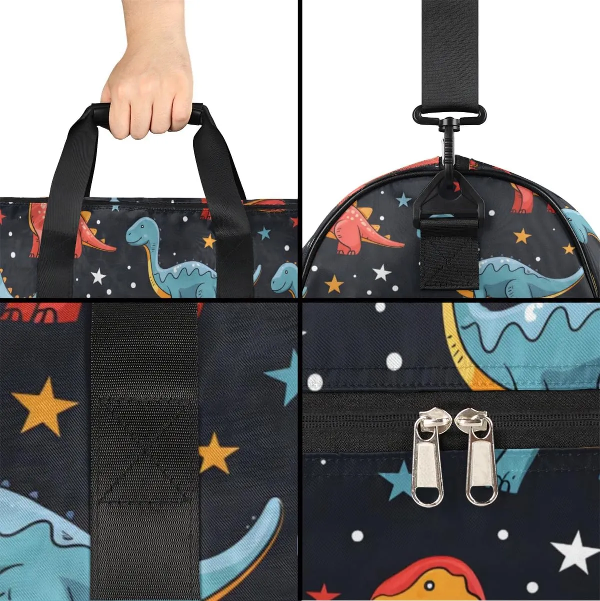 Personalized Gym Duffel Bag for Mens Large Duffel Bags Men Women Travel Duffel Bags Gym Accessories for Men Women Dinosaur Black