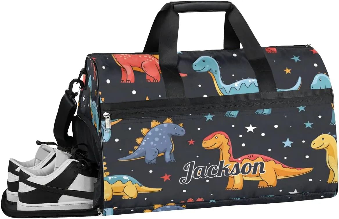Personalized Gym Duffel Bag for Mens Large Duffel Bags Men Women Travel Duffel Bags Gym Accessories for Men Women Dinosaur Black