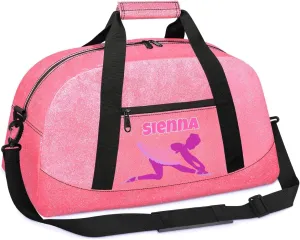 Personalized Gymnastics Dance Ballet Pink Bag for Girls with Name, Custom PU Leather Carry On Weekender Gymnastics Dance Bag for Women Travel Business Trip, Ballerina Silhouette