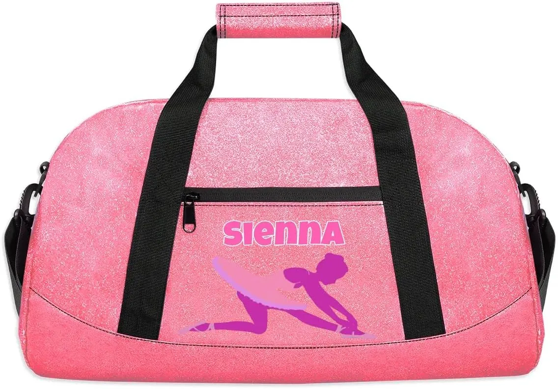 Personalized Gymnastics Dance Ballet Pink Bag for Girls with Name, Custom PU Leather Carry On Weekender Gymnastics Dance Bag for Women Travel Business Trip, Ballerina Silhouette
