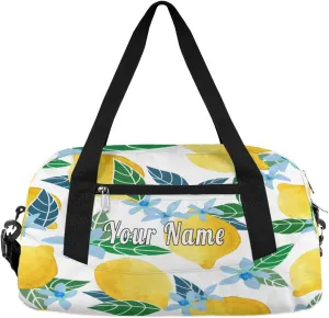 Personalized Kids Duffel Bag Fruit Lemon Lime Flower,Custom Sport Gym Bag for Boys Girls,WWeekender Overnight Bags Travel Duffel Bag,Customized Kids Gift