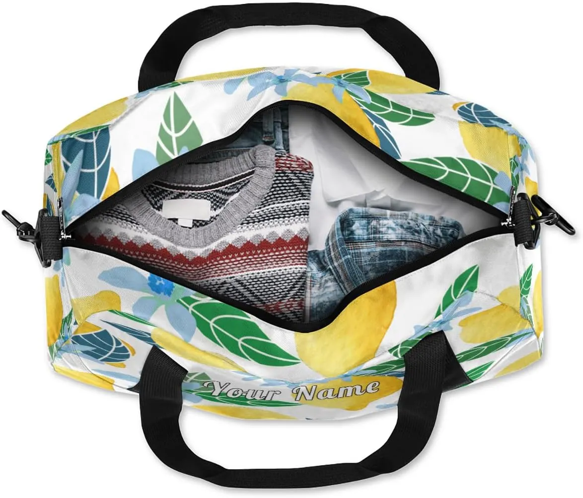 Personalized Kids Duffel Bag Fruit Lemon Lime Flower,Custom Sport Gym Bag for Boys Girls,WWeekender Overnight Bags Travel Duffel Bag,Customized Kids Gift