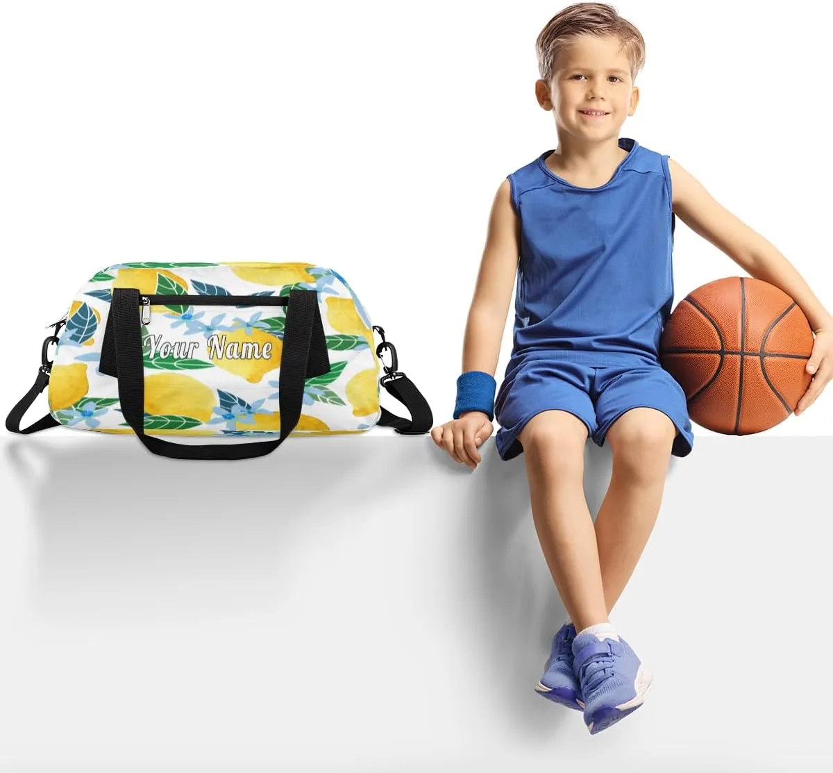 Personalized Kids Duffel Bag Fruit Lemon Lime Flower,Custom Sport Gym Bag for Boys Girls,WWeekender Overnight Bags Travel Duffel Bag,Customized Kids Gift