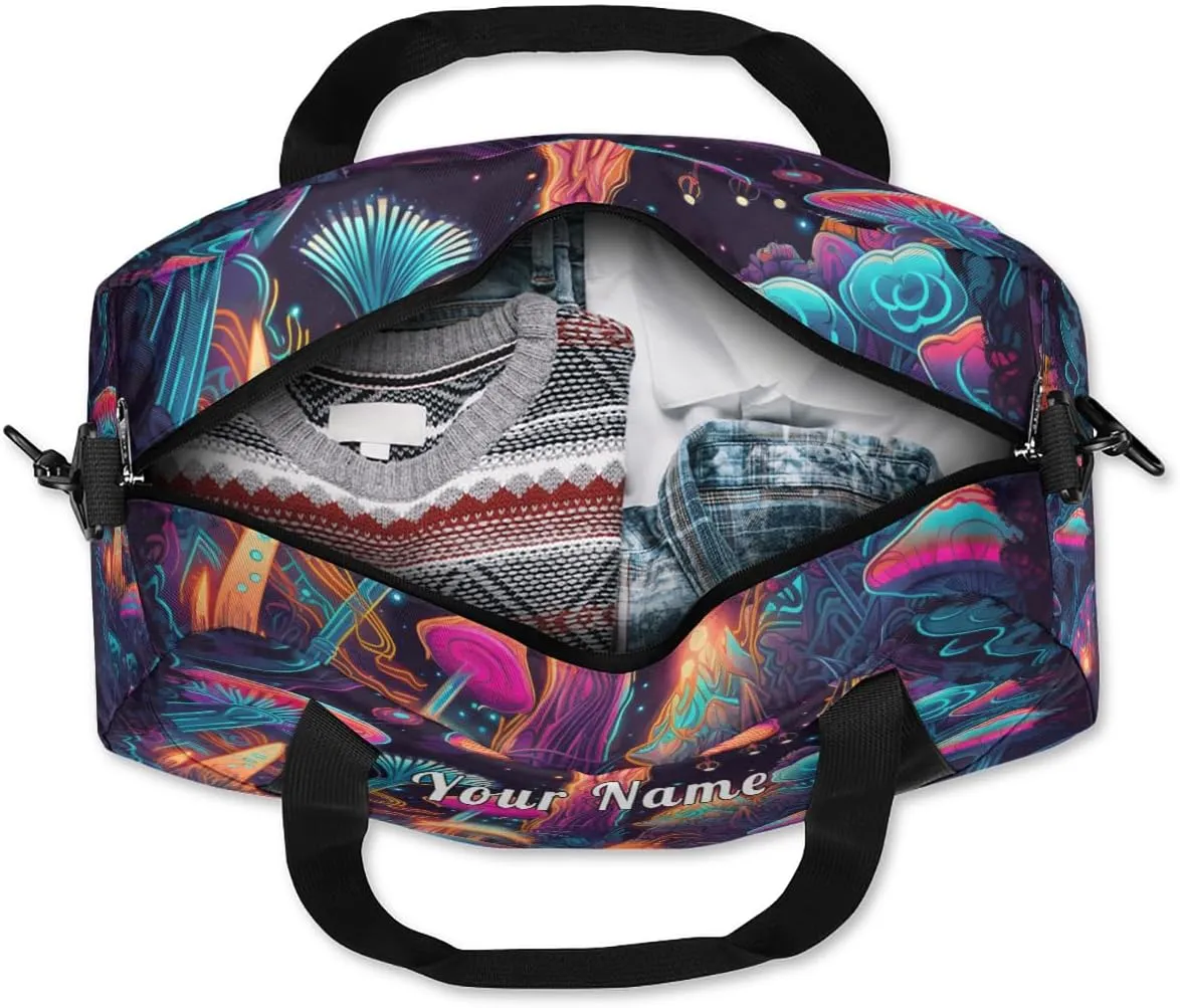 Personalized Kids Duffel Bag Mushroom,Custom Sport Gym Bag for Boys Girls,WWeekender Overnight Bags Travel Duffel Bag,Customized Kids Gift