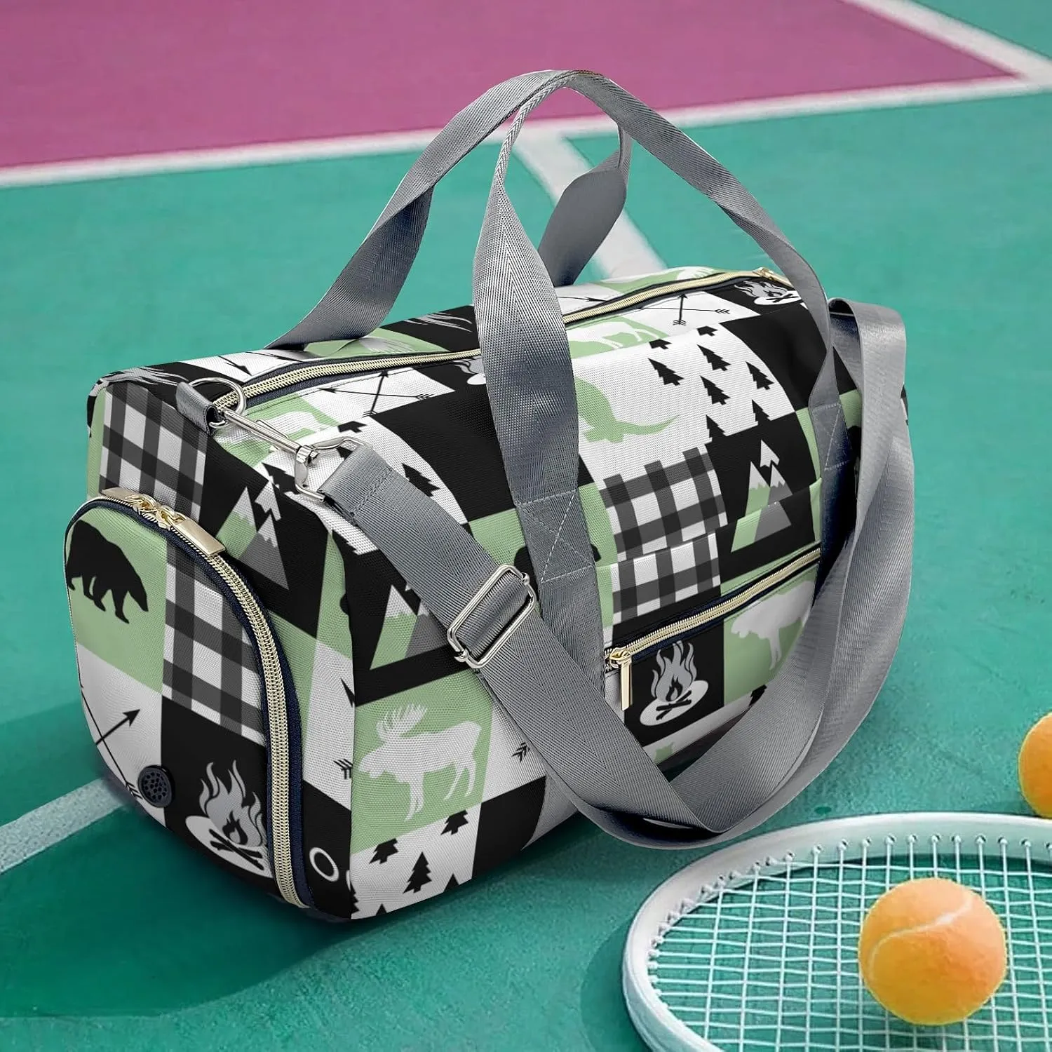 Personalized Name Duffel Bag Wild Animal Owl Plaid On-the-Go Fitness: Travel Bags Designed for Active Living