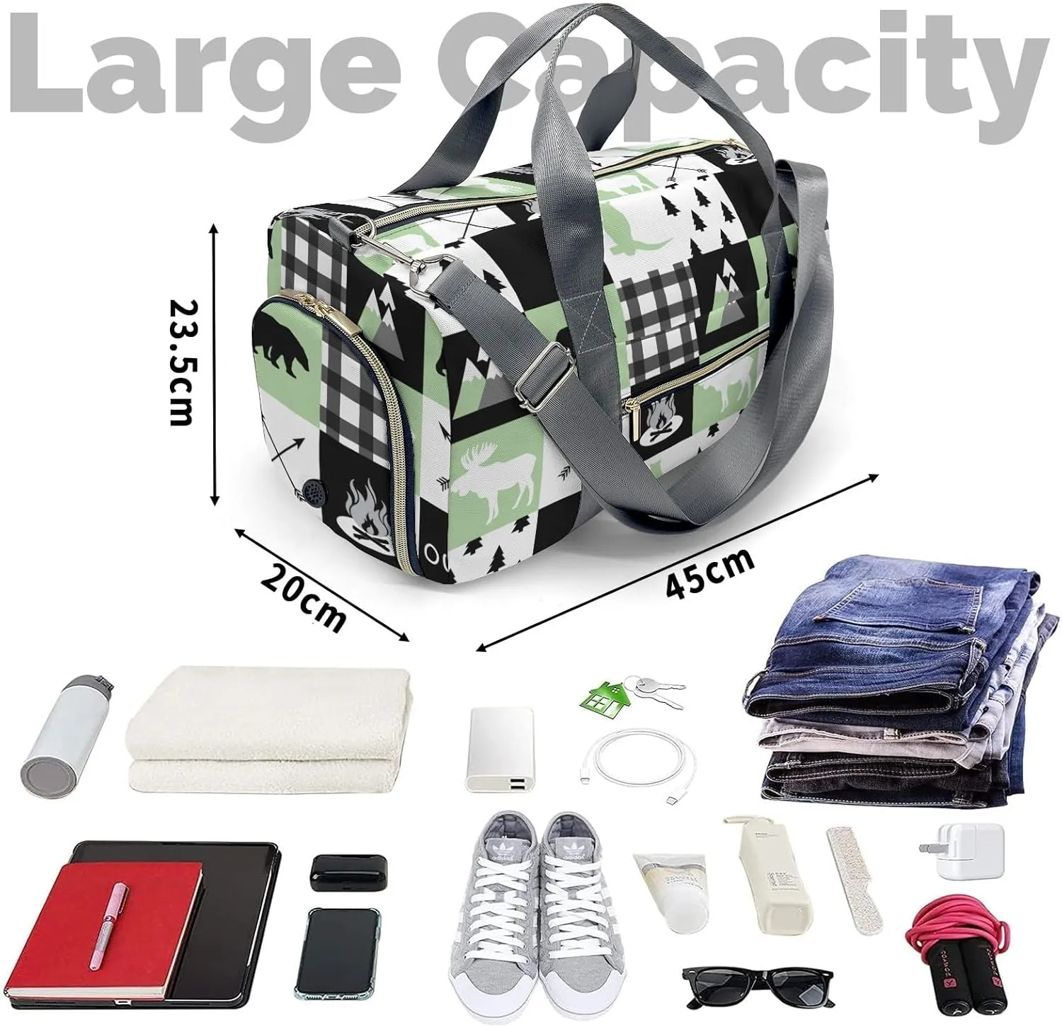 Personalized Name Duffel Bag Wild Animal Owl Plaid On-the-Go Fitness: Travel Bags Designed for Active Living