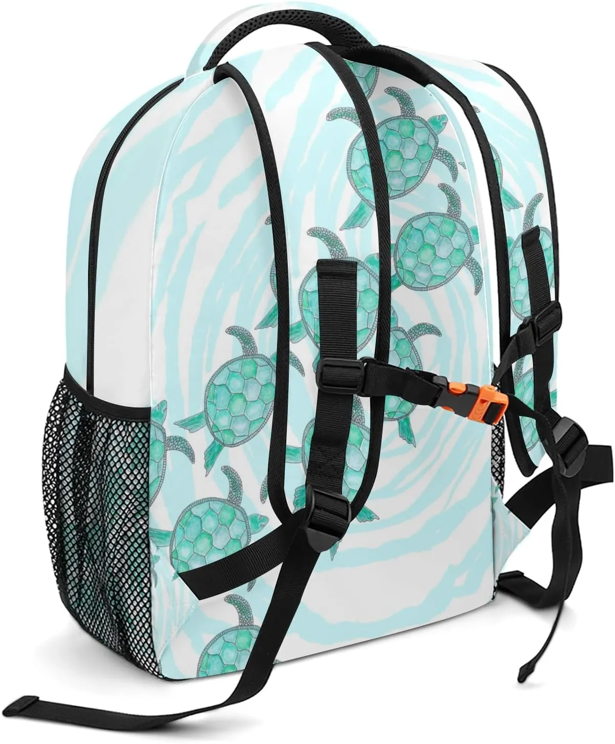 Personalized Name Watercolor Teal Sea Turtles Backpack Unisex Bookbag for Boy Girl Travel Daypack Bag Purse 17.7 IN