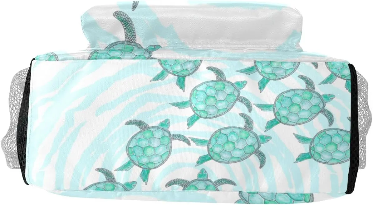 Personalized Name Watercolor Teal Sea Turtles Backpack Unisex Bookbag for Boy Girl Travel Daypack Bag Purse 17.7 IN