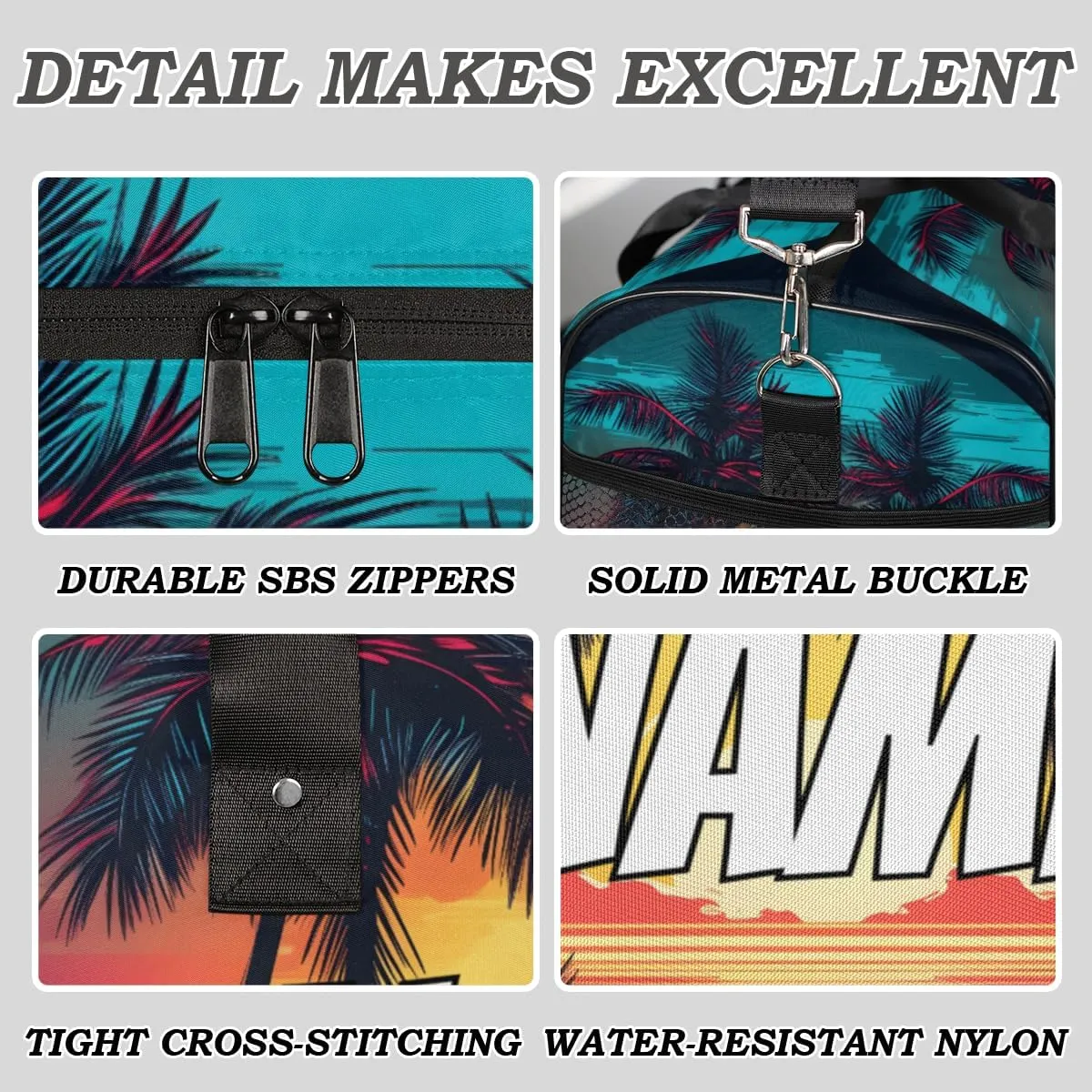 Personalized Palm Tree Travel Duffel Bag with Name, Custom Gym Sport Bag Hawaiian Sunset Carry On Weekend Overnight Duffel Bag for Men Women