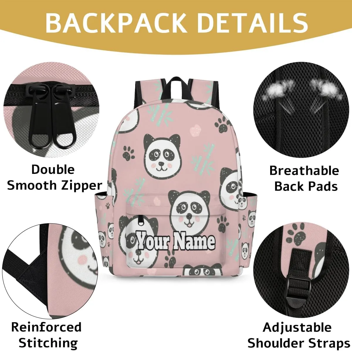 Personalized Panda Preschool Toddler Backpack for Boys Girls Custom Kids Name Small Bookbags Kindergarten Elementary Backpack, Cute Panda