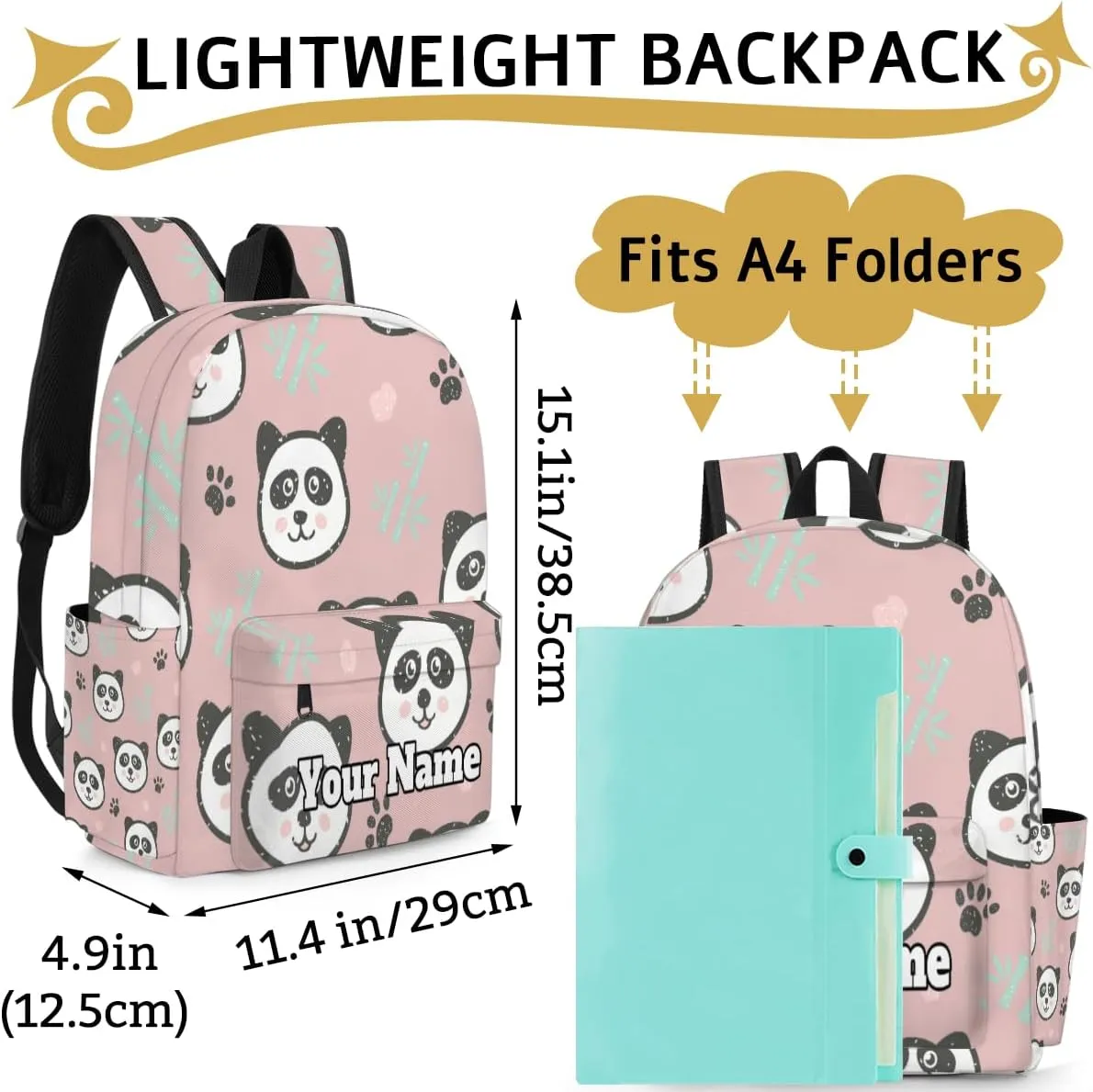 Personalized Panda Preschool Toddler Backpack for Boys Girls Custom Kids Name Small Bookbags Kindergarten Elementary Backpack, Cute Panda