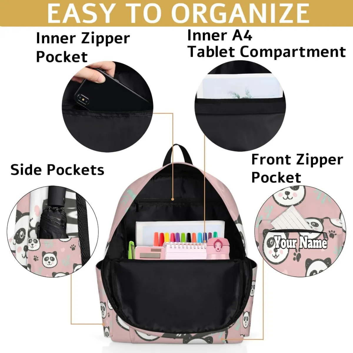 Personalized Panda Preschool Toddler Backpack for Boys Girls Custom Kids Name Small Bookbags Kindergarten Elementary Backpack, Cute Panda