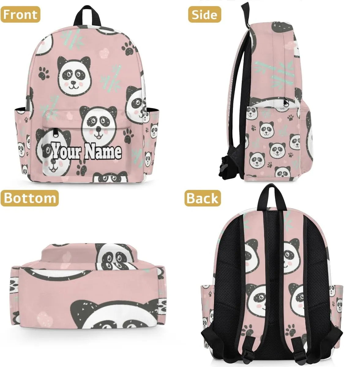 Personalized Panda Preschool Toddler Backpack for Boys Girls Custom Kids Name Small Bookbags Kindergarten Elementary Backpack, Cute Panda