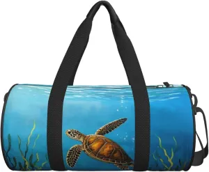 Personalized Travel Duffle Bag Gym Bag Sports Duffel Bags, Custom Gymnastics Dance Bag, Customized Training Bag Overnight Weekender Sleepover Bag for Men Women, Sea Ocean Turtle Seaweed