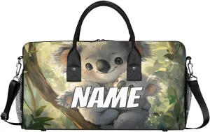 Personalized Tropical Koala Travel Duffel Bag with Name, Custom Gym Sport Bag Jungle Animal Carry On Weekend Overnight Duffel Bag for Men Women