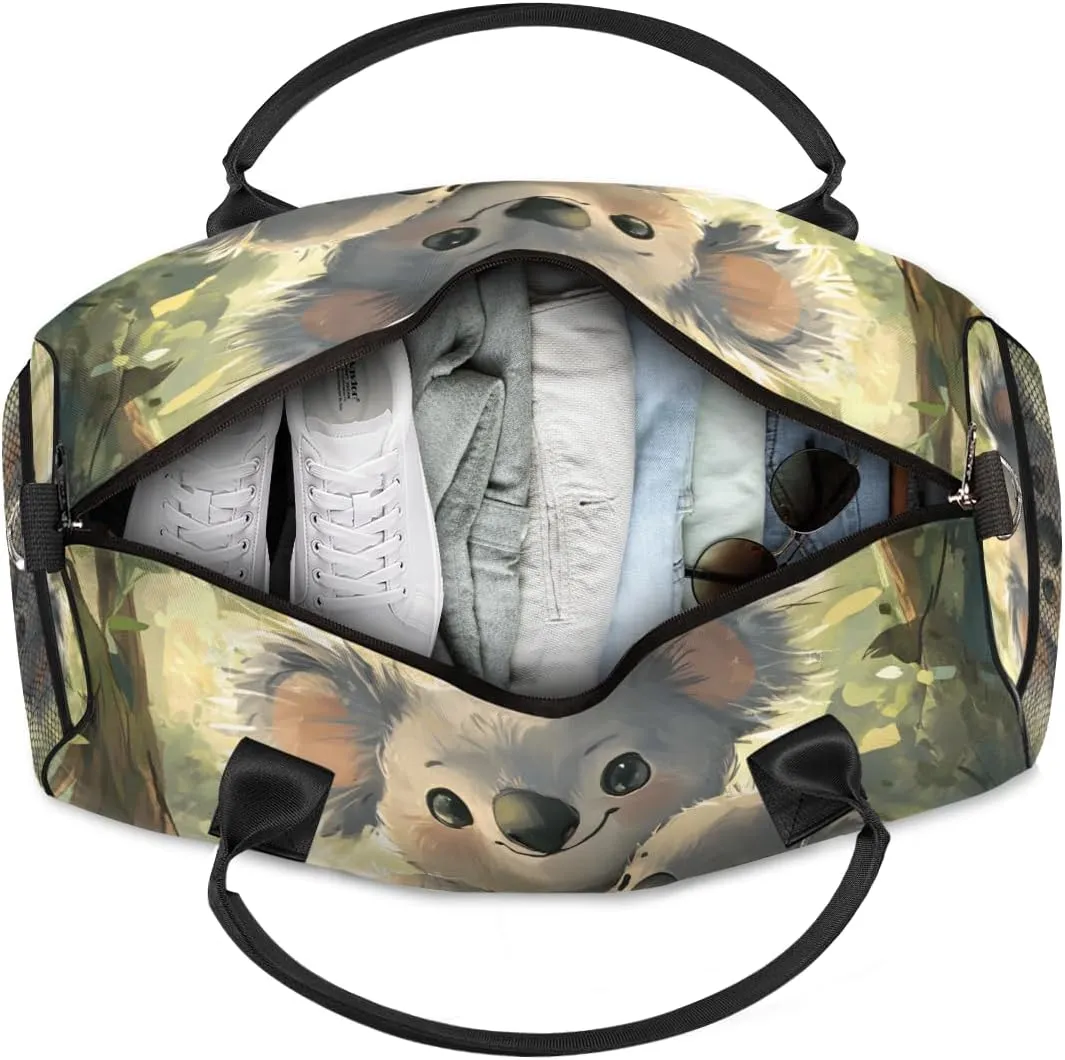 Personalized Tropical Koala Travel Duffel Bag with Name, Custom Gym Sport Bag Jungle Animal Carry On Weekend Overnight Duffel Bag for Men Women