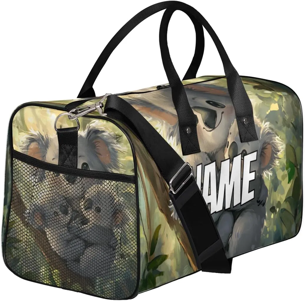 Personalized Tropical Koala Travel Duffel Bag with Name, Custom Gym Sport Bag Jungle Animal Carry On Weekend Overnight Duffel Bag for Men Women