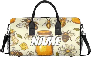 Personalized Yellow Honeybee Travel Duffel Bag with Name, Custom Gym Sport Bag White Daisy Carry On Weekend Overnight Duffel Bag for Men Women