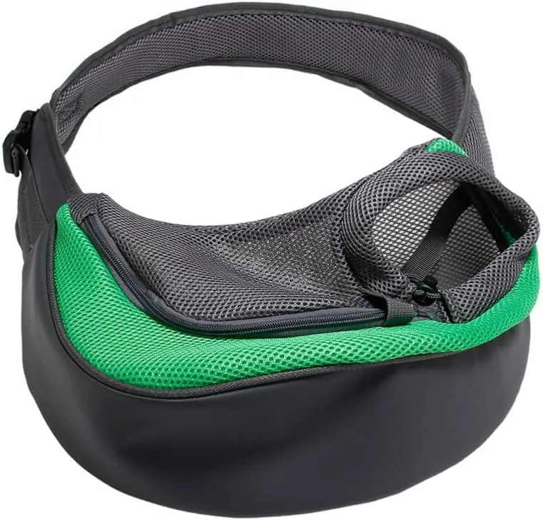 Pet Sling Carrier, Hands Pet Carriers Breathable Shoulder Bag Polyester Cross- Body Bag for Outdoor Travel, Size S Green