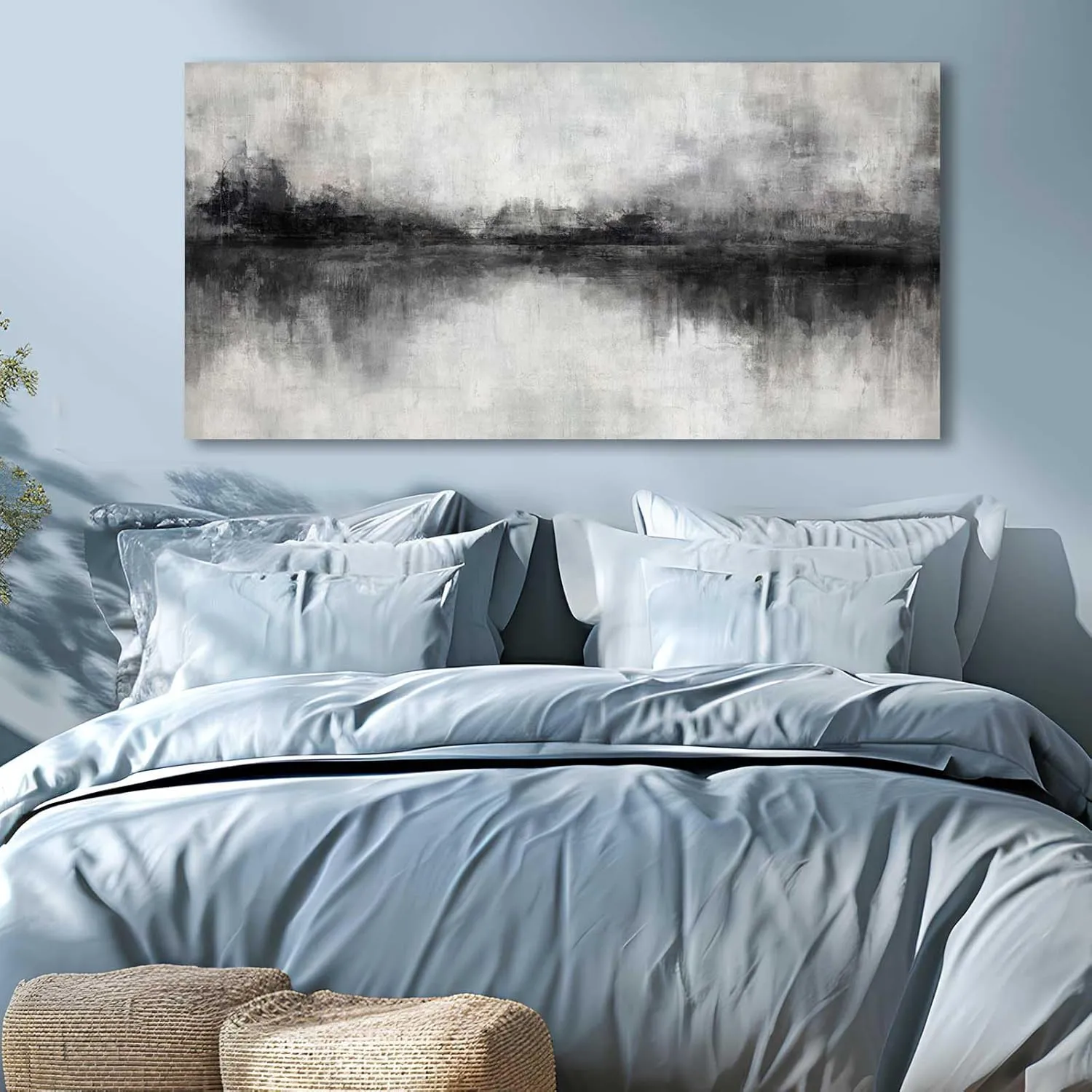 Pictures for Living Room Wall Decoration Black Wall Decor Dining Room Abstract Canvas Wall Art White Home Decor Black And Grey Office Artwork 20"x40"