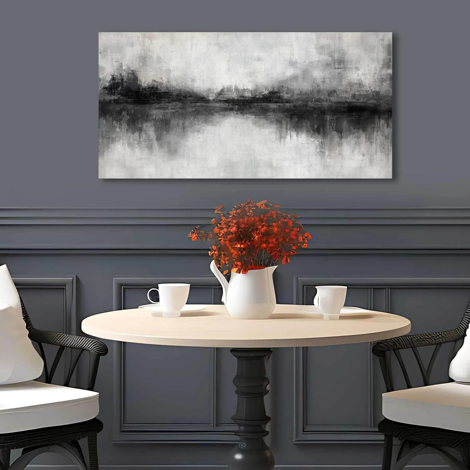 Pictures for Living Room Wall Decoration Black Wall Decor Dining Room Abstract Canvas Wall Art White Home Decor Black And Grey Office Artwork 20"x40"