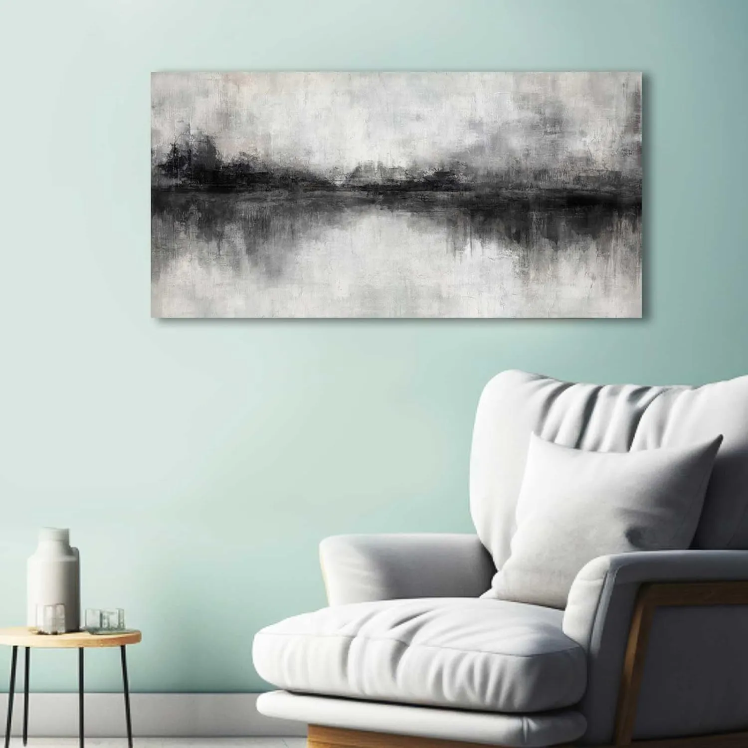 Pictures for Living Room Wall Decoration Black Wall Decor Dining Room Abstract Canvas Wall Art White Home Decor Black And Grey Office Artwork 20"x40"