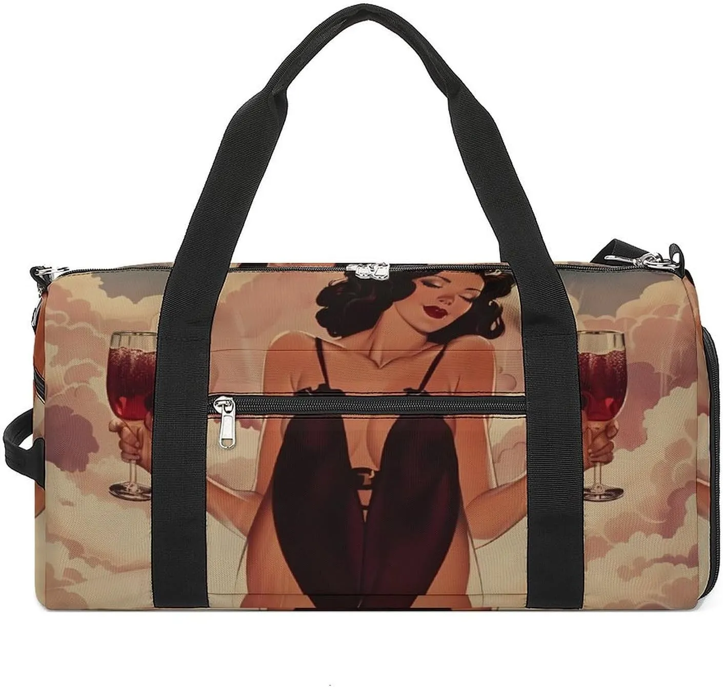 Pin Up Girl Alcohol Cheers Gym Bag for Women Men Lightweight Duffel Bag Travel Tote Bag Sports Bag with Shoulder Strap