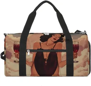 Pin Up Girl Alcohol Cheers Gym Bag for Women Men Lightweight Duffel Bag Travel Tote Bag Sports Bag with Shoulder Strap
