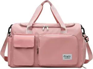 Pink Gym Bag with Shoes Compartment,28L Travel Duffel Bags,Waterproof Overnight Bag for Yoga Workout Travel Sports