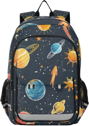 Planet Space Spaceship Cartoon Style Print Backpack for Boys Middle-School Elementary Bookbags 20325427