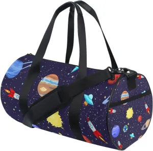 Planets Stars Spaceships Duffel Bag Canvas Travel Weekender Luggage Gym Handbag for Men Women