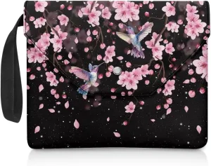 Poceacles Peach Blossom Hummingbird Book Sleeve with Button and Extract Pocket, Book Covers for Women Students Kids, Book Lovers Gifts Book Cover for Paperback Hardcover Notebook, 11.8 x 9.4 Inch