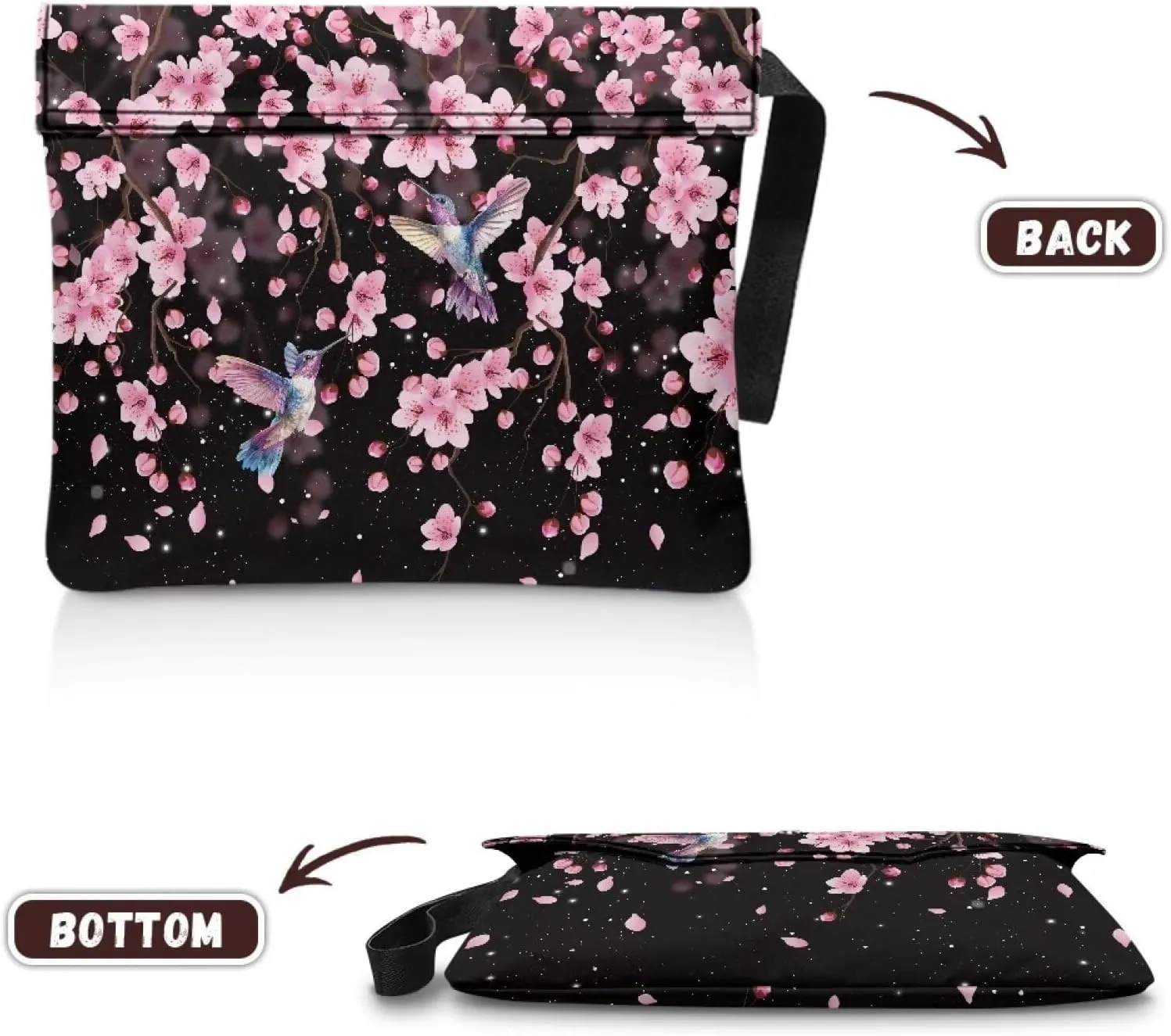 Poceacles Peach Blossom Hummingbird Book Sleeve with Button and Extract Pocket, Book Covers for Women Students Kids, Book Lovers Gifts Book Cover for Paperback Hardcover Notebook, 11.8 x 9.4 Inch