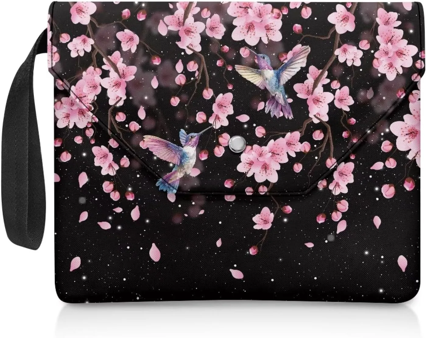 Poceacles Peach Blossom Hummingbird Book Sleeve with Button and Extract Pocket, Book Covers for Women Students Kids, Book Lovers Gifts Book Cover for Paperback Hardcover Notebook, 11.8 x 9.4 Inch