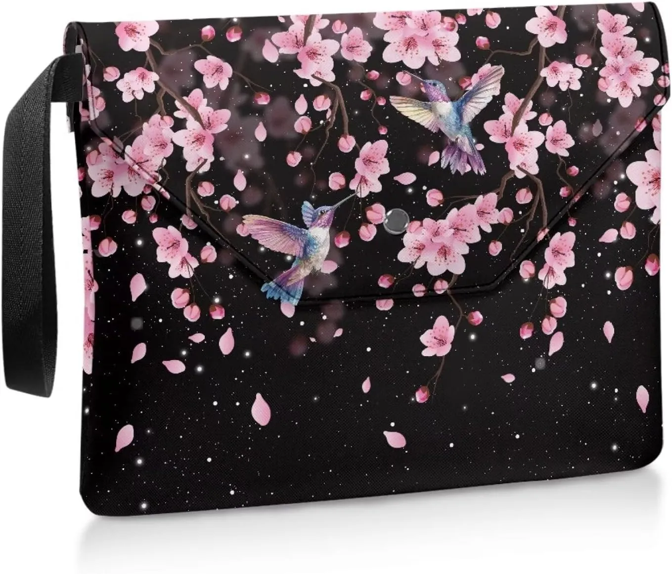 Poceacles Peach Blossom Hummingbird Book Sleeve with Button and Extract Pocket, Book Covers for Women Students Kids, Book Lovers Gifts Book Cover for Paperback Hardcover Notebook, 11.8 x 9.4 Inch