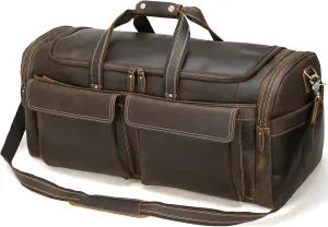 Polare 30" Full Grain Cowhide Leather Large Duffle Weekender Overnight Travel Duffel Bag For Men 72L