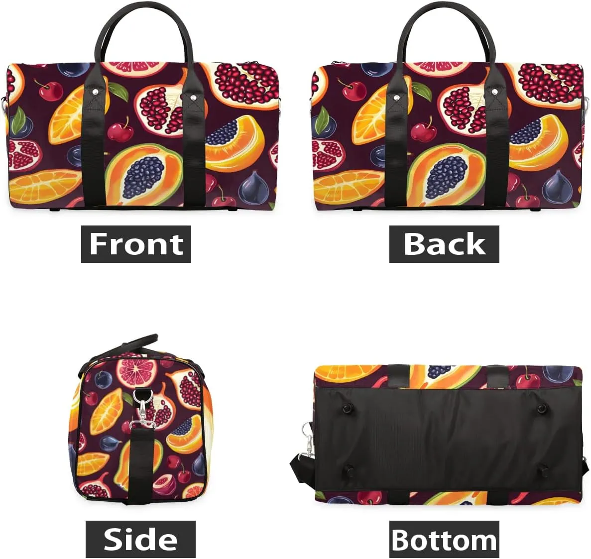 Pomegranate Cherry Fruit Foldable Lightweight Duffle Bag for Travel - Waterproof Carry On Bags for Airplanes, Travel Duffel Bags for Gym, Weekend