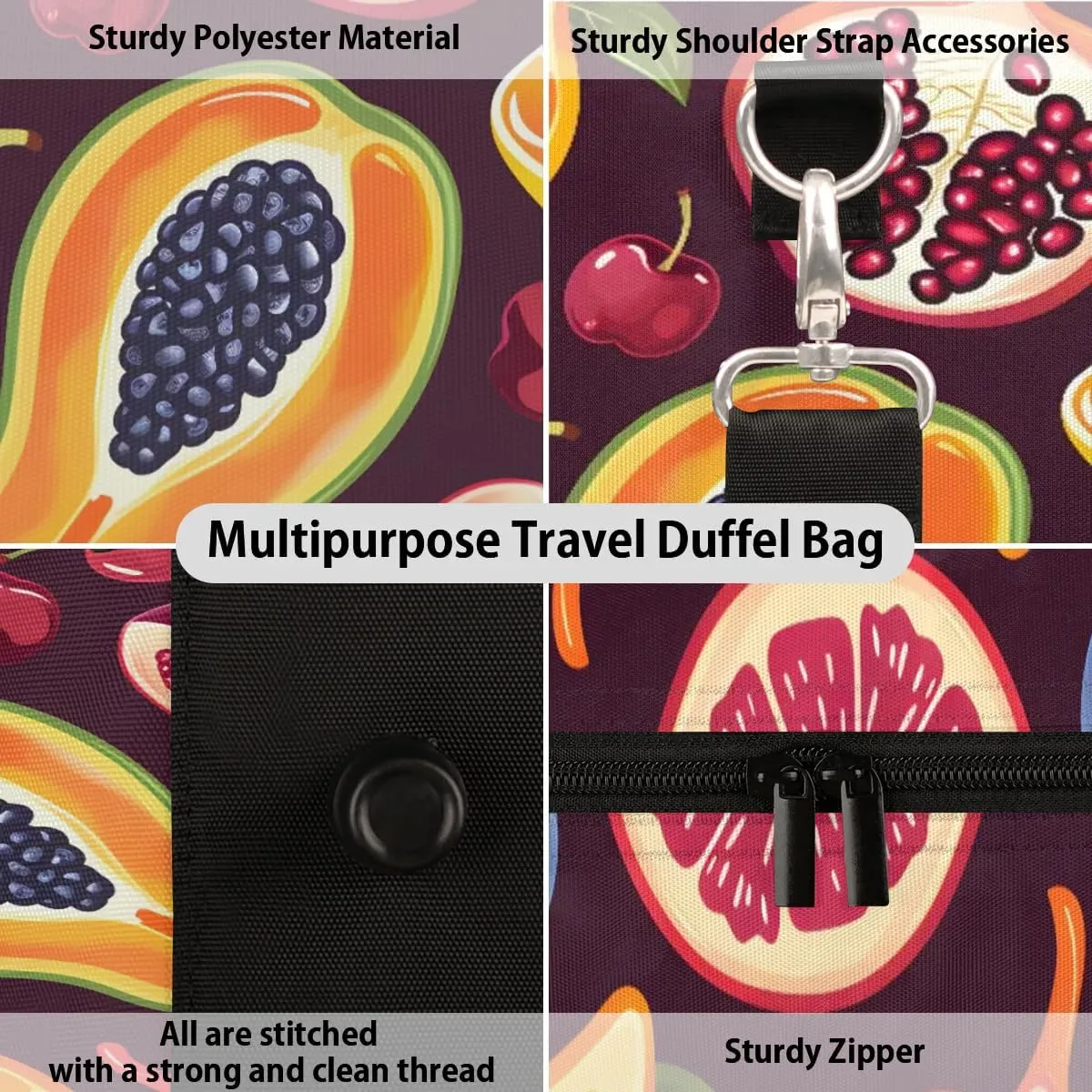 Pomegranate Cherry Fruit Foldable Lightweight Duffle Bag for Travel - Waterproof Carry On Bags for Airplanes, Travel Duffel Bags for Gym, Weekend