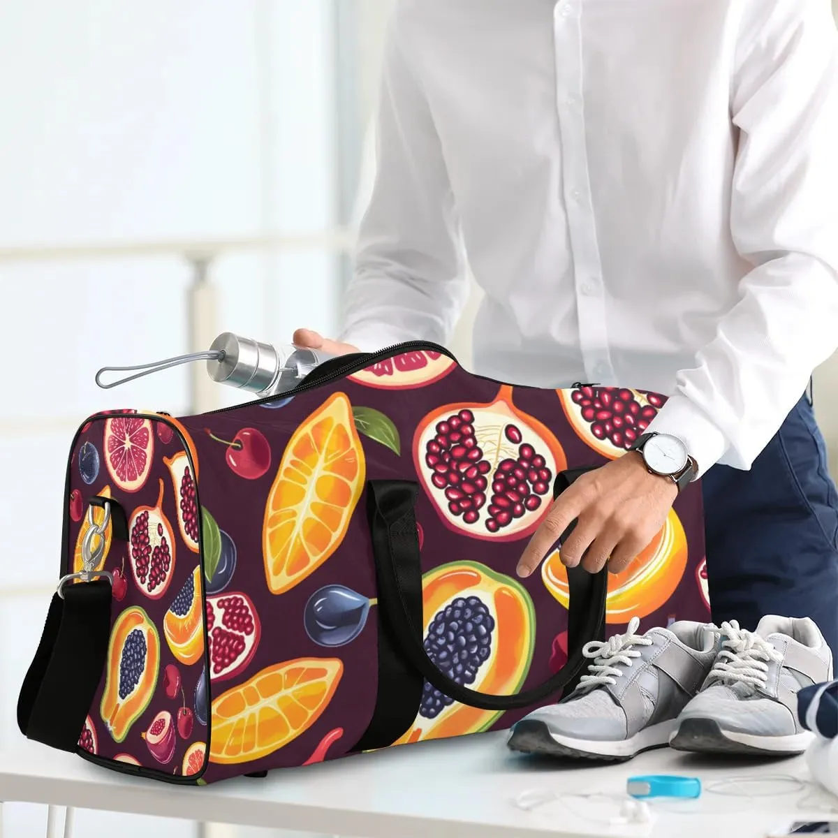 Pomegranate Cherry Fruit Foldable Lightweight Duffle Bag for Travel - Waterproof Carry On Bags for Airplanes, Travel Duffel Bags for Gym, Weekend