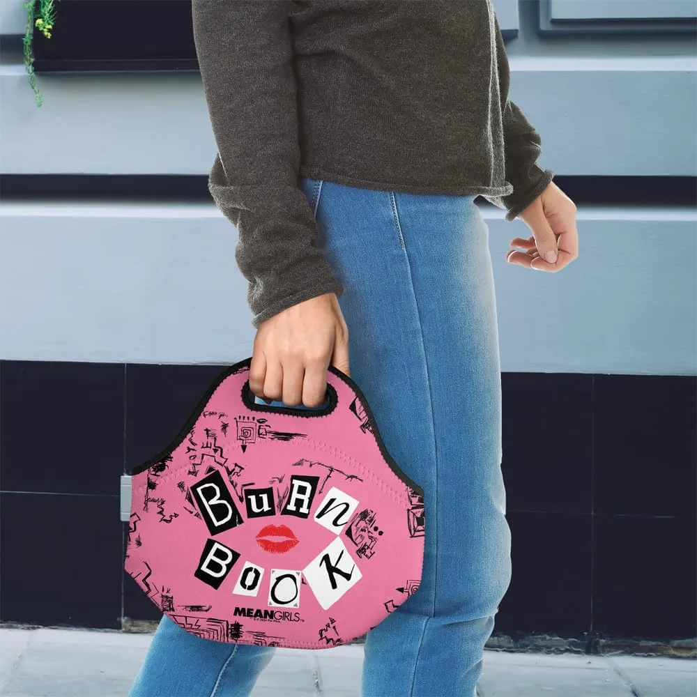 Popfunk Mean Girls Burn Book Soft Neoprene Lunch Bag, Lightweight, Insulated, Reusable for School, Work, Office