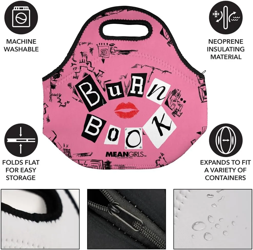 Popfunk Mean Girls Burn Book Soft Neoprene Lunch Bag, Lightweight, Insulated, Reusable for School, Work, Office