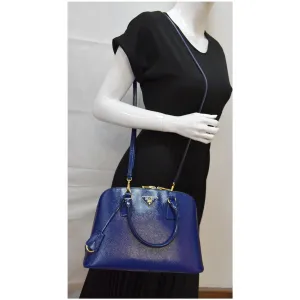 PRADA Vernice BL0837 Saffiano Leather Top Handle Bag Blue