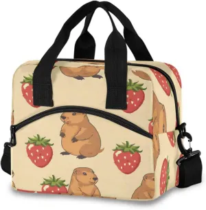 Prairie Dog Strawberry Lunch Box for Men Women Adults Insulated Lunch Bag Cooler Bag with Adjustable Shoulder Strap for Work Picnic Travel