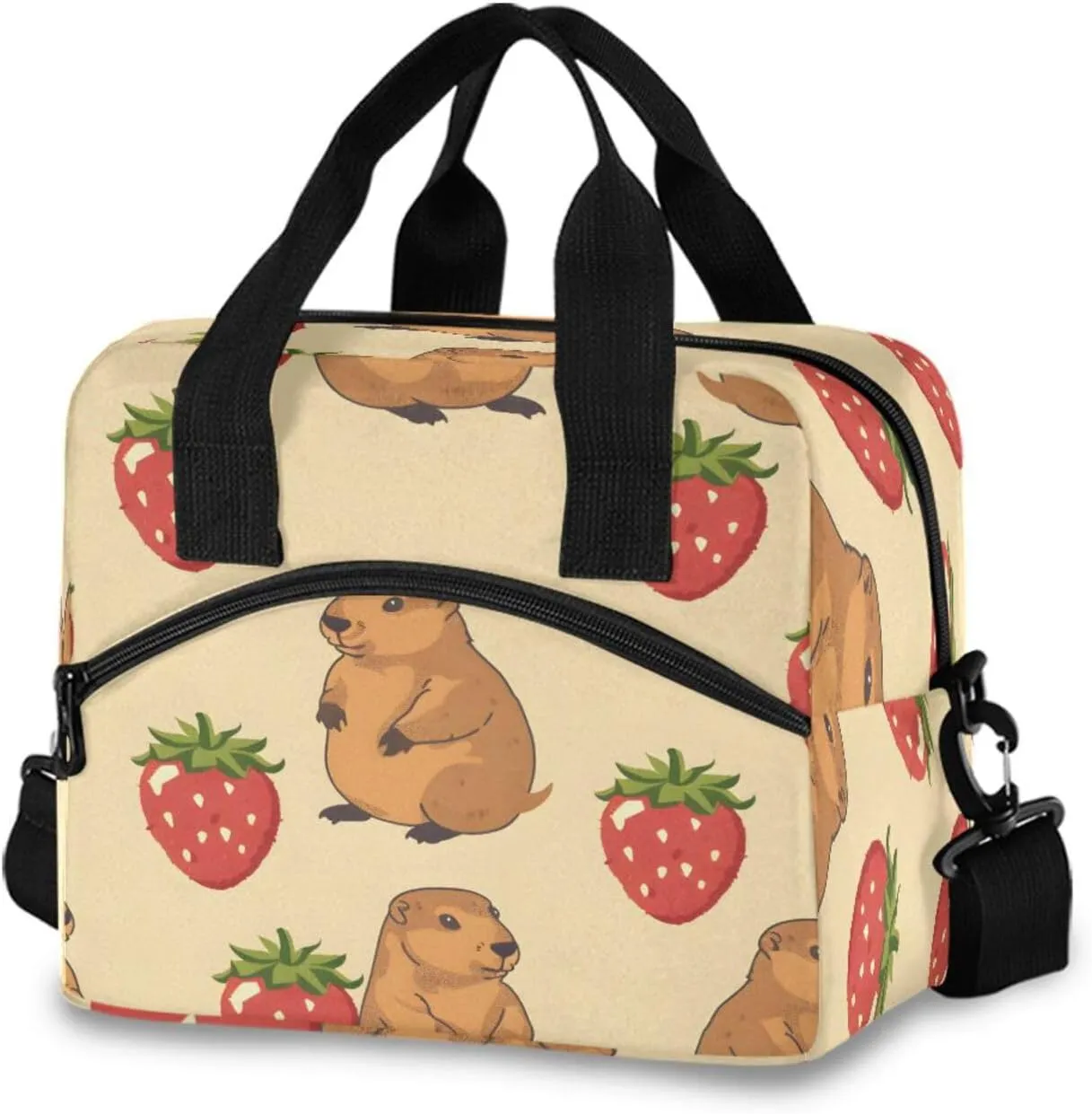 Prairie Dog Strawberry Lunch Box for Men Women Adults Insulated Lunch Bag Cooler Bag with Adjustable Shoulder Strap for Work Picnic Travel