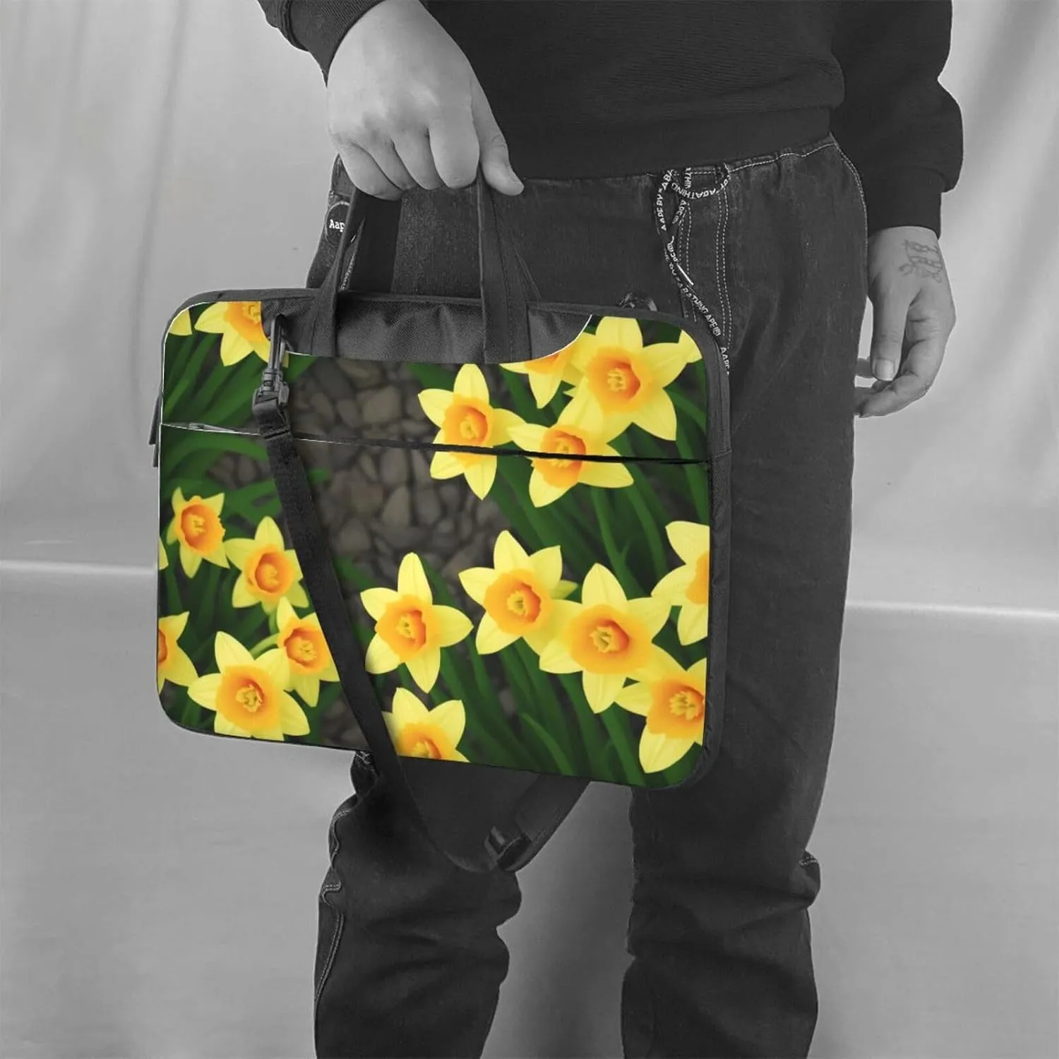 Print Flowers Laptop Shoulder Bag Notebook Computer Case Briefcase With Shoulder Straps And Handle