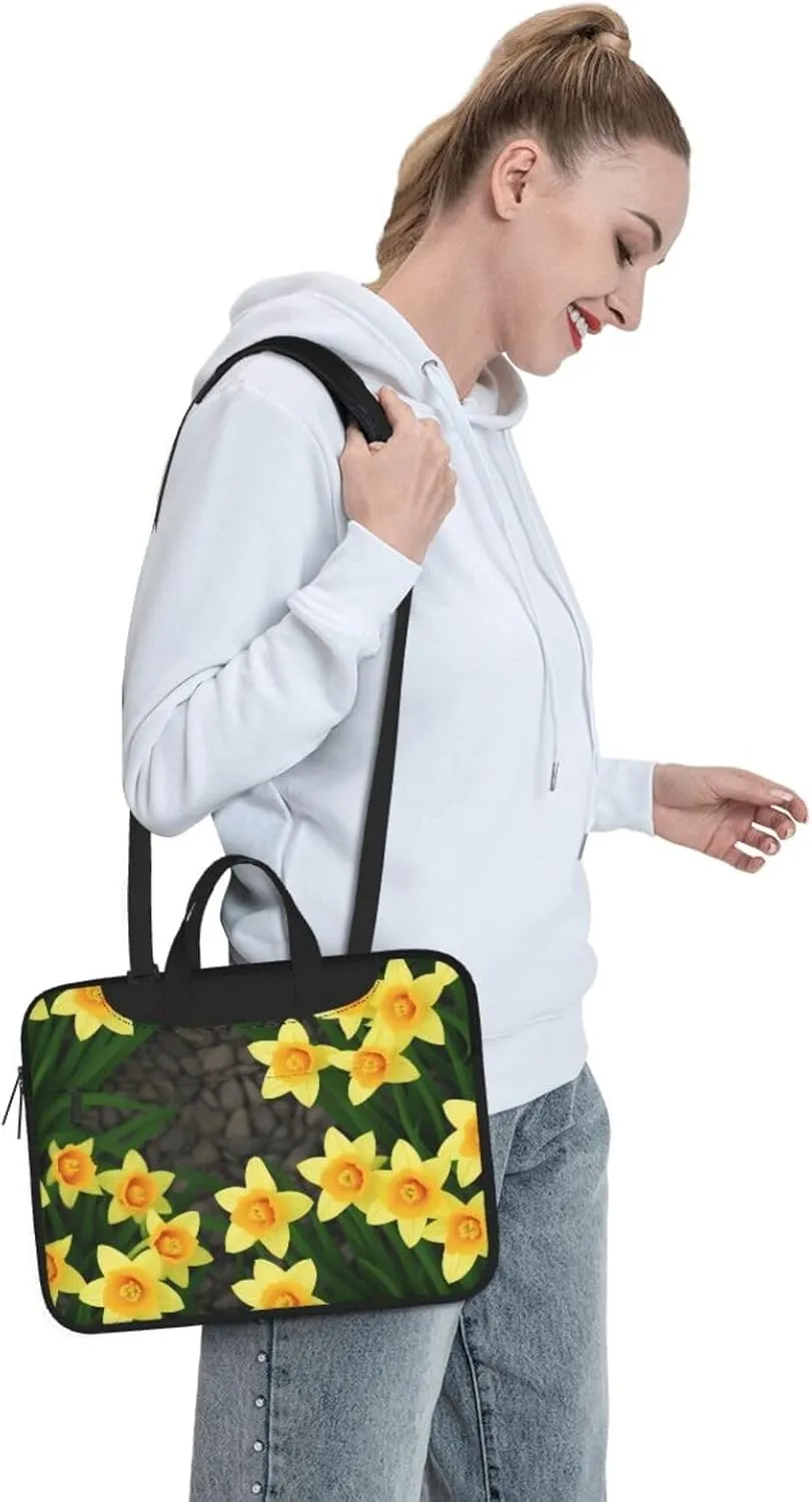 Print Flowers Laptop Shoulder Bag Notebook Computer Case Briefcase With Shoulder Straps And Handle
