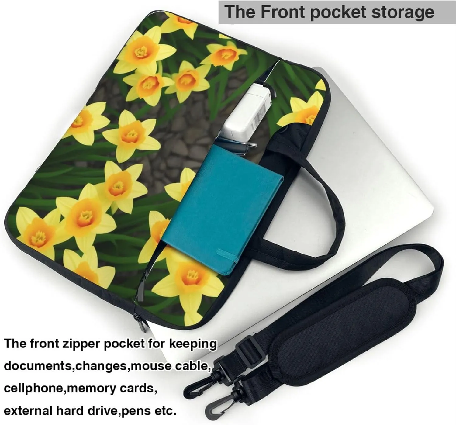 Print Flowers Laptop Shoulder Bag Notebook Computer Case Briefcase With Shoulder Straps And Handle
