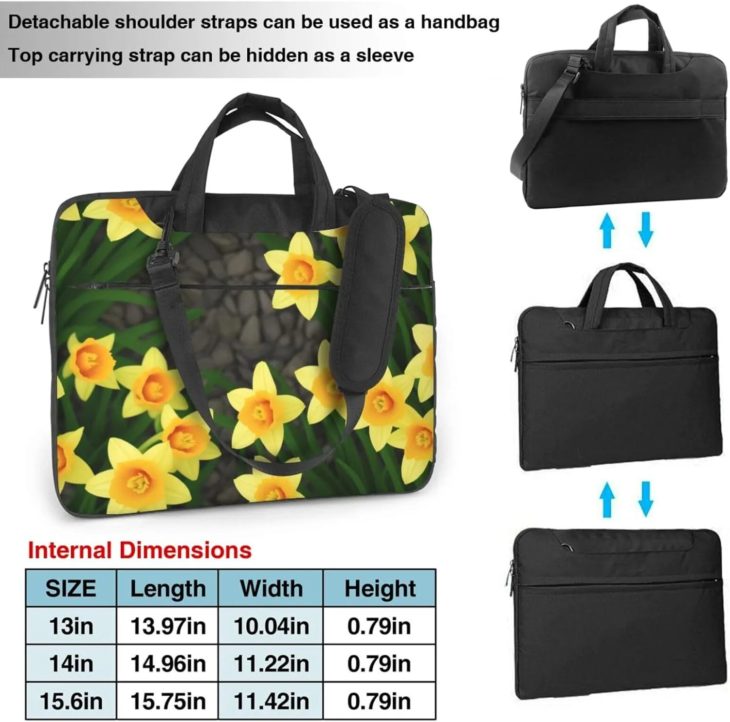 Print Flowers Laptop Shoulder Bag Notebook Computer Case Briefcase With Shoulder Straps And Handle